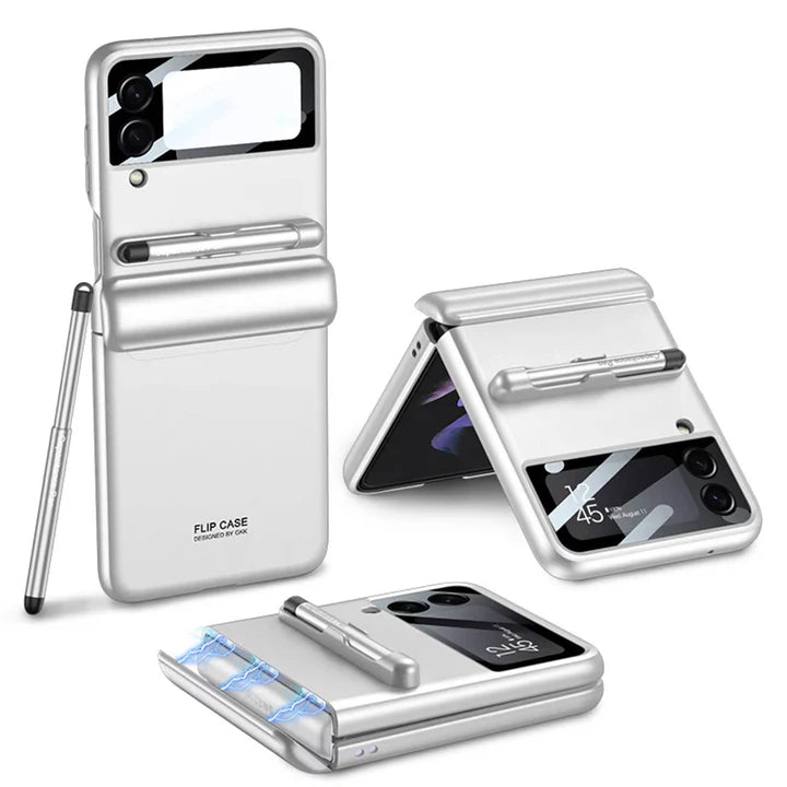 Samsung Galaxy Z Flip Flex Magnetic Hinge Case with Pen Slot – Shockproof Cover with Stylus Holder & Anti-Slip Grip