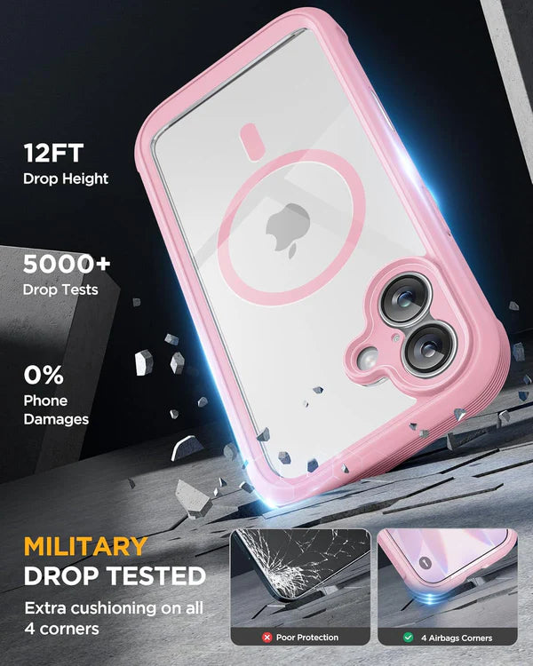 iPhone 17 360° Full Protection Case (Pink) with Built-in Screen Protector & Camera Protection – Shockproof Front + Back Cover