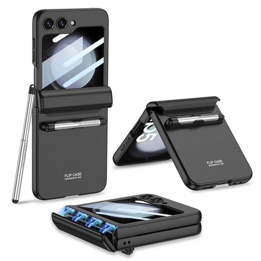 Samsung Galaxy Z Flip Flex Magnetic Hinge Case with Pen Slot – Shockproof Cover with Stylus Holder & Anti-Slip Grip