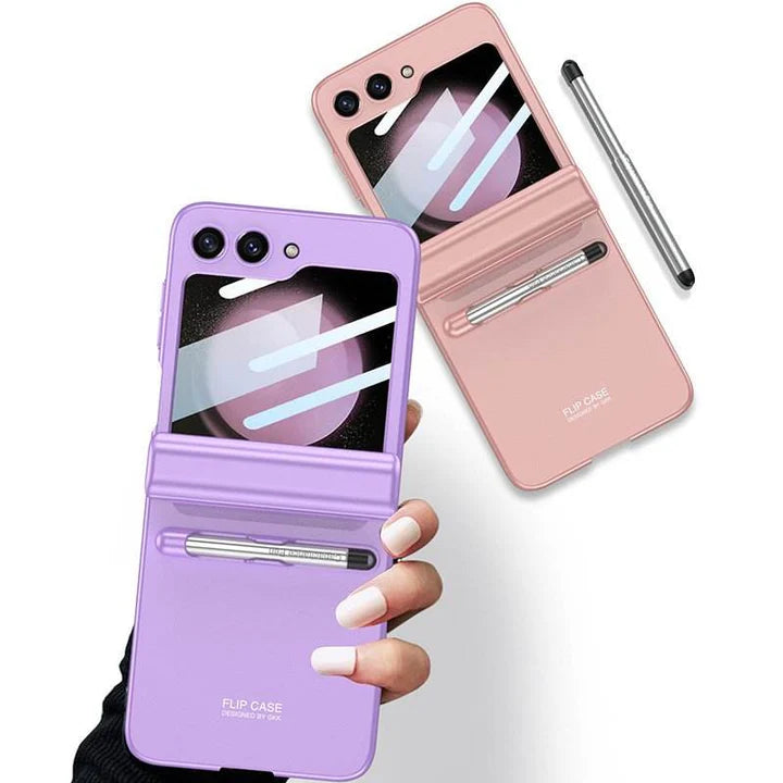 Samsung Galaxy Z Flip Flex Magnetic Hinge Case with Pen Slot – Shockproof Cover with Stylus Holder & Anti-Slip Grip