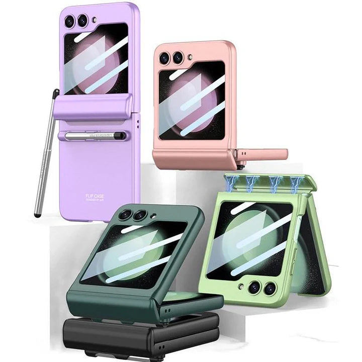 Samsung Galaxy Z Flip Flex Magnetic Hinge Case with Pen Slot – Shockproof Cover with Stylus Holder & Anti-Slip Grip