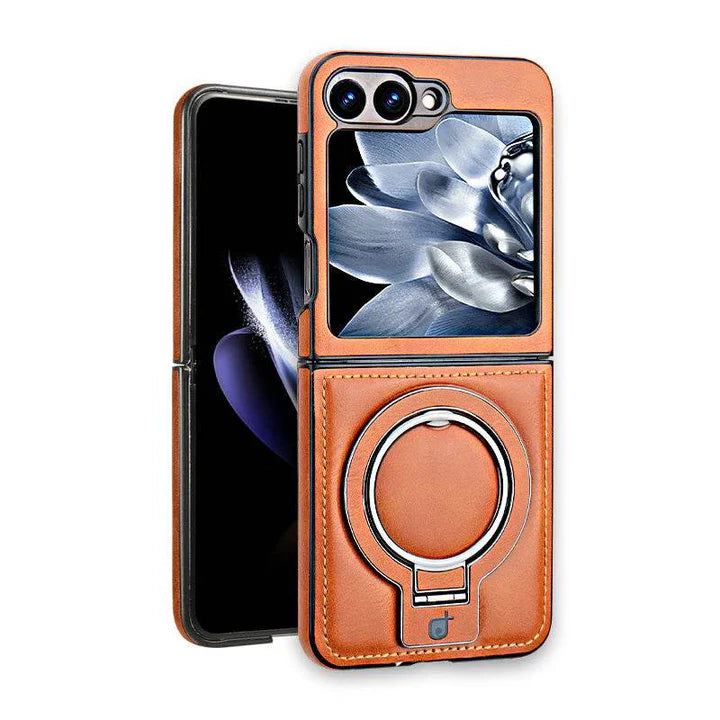 Samsung Galaxy Z Flip Series Magno Pro Leather Bracket Case – Premium Leather Cover with Stand Holder, Hinge Protection & Shockproof Design