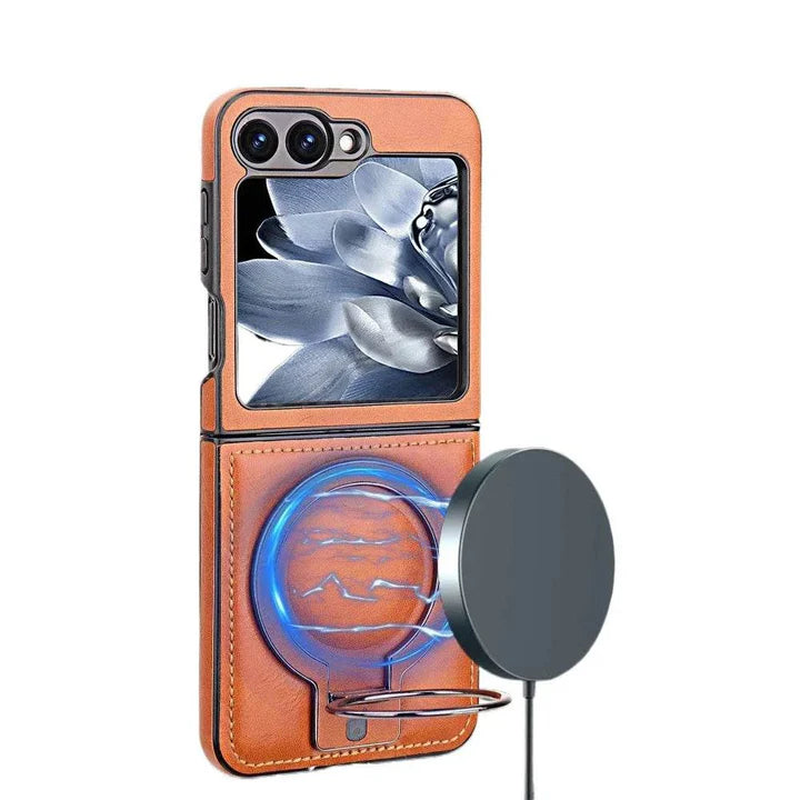 Samsung Galaxy Z Flip Series Magno Pro Leather Bracket Case – Premium Leather Cover with Stand Holder, Hinge Protection & Shockproof Design