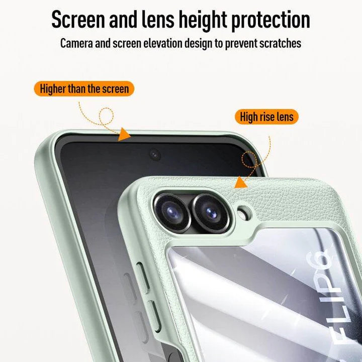 Samsung Galaxy Z Flip Urban Classic Grip Leather Case – Premium Slim Cover with Anti-Slip Grip & Hinge Protection