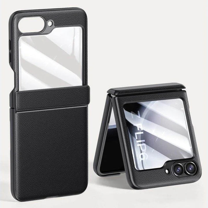 Samsung Galaxy Z Flip Urban Classic Grip Leather Case – Premium Slim Cover with Anti-Slip Grip & Hinge Protection