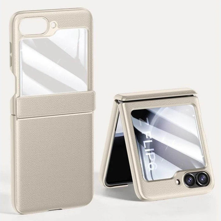 Samsung Galaxy Z Flip Urban Classic Grip Leather Case – Premium Slim Cover with Anti-Slip Grip & Hinge Protection
