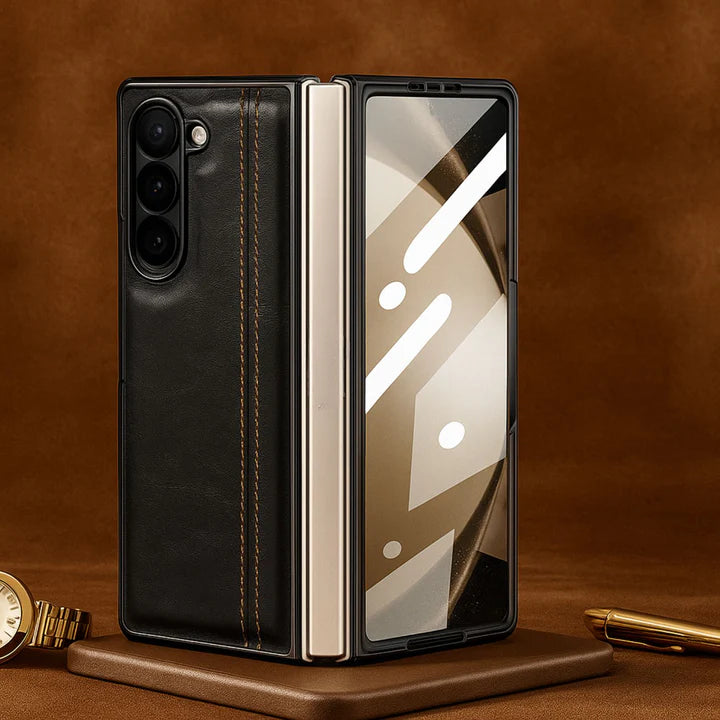 Samsung Galaxy Z Fold 5 Leathron Leather Case – Premium Slim Flip Cover with Hinge Protection & Shockproof Design