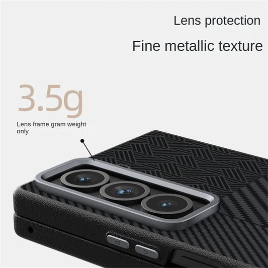 Samsung Galaxy Z Fold 7 Satin Weave Stripe Carbon Fiber Case with Hinge Protection | Slim Luxury Shockproof Cover