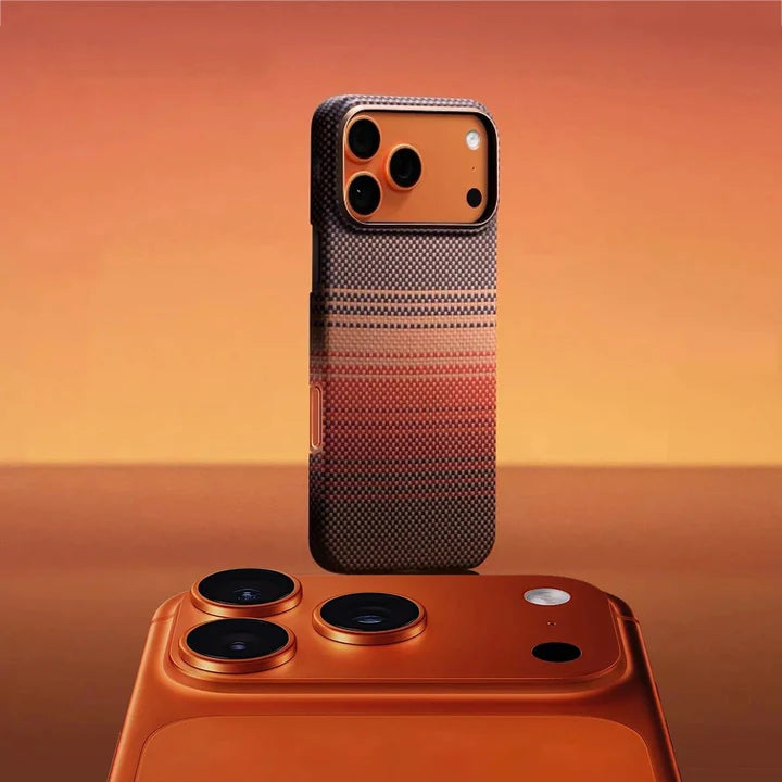 iPhone 17 Pro Max Desert Carbon Saffron Weave Case – Premium Textured Slim Cover with Shockproof Protection & Anti-Slip Grip