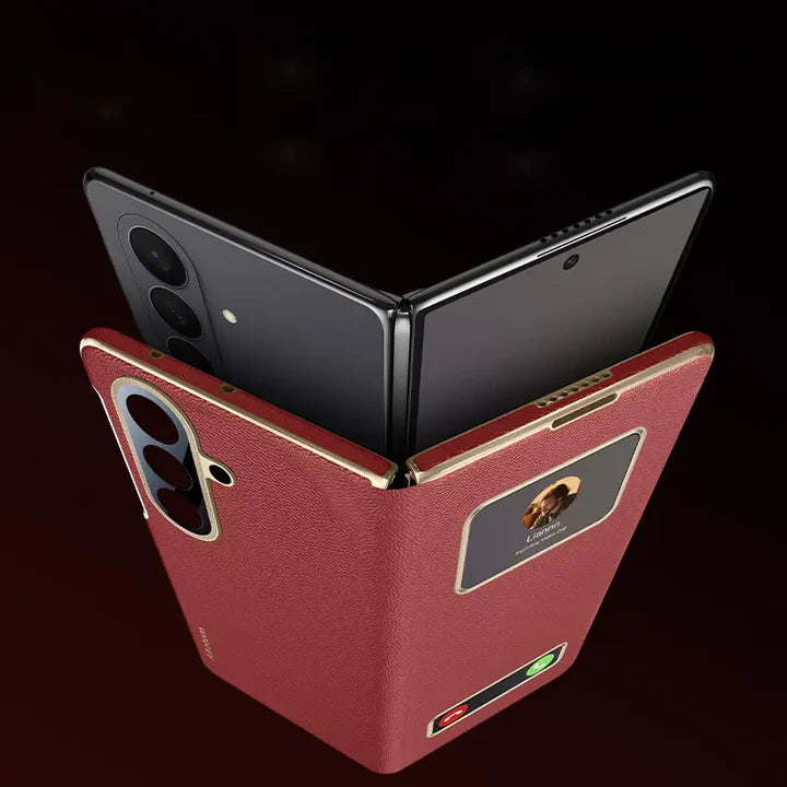 Samsung Galaxy Z Fold Series Prestige Smart Window Leather Case – Flip Cover with View Window, Hinge Protection & Premium Finish