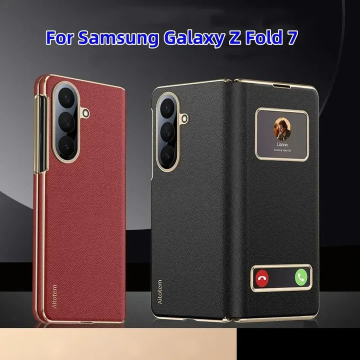 Samsung Galaxy Z Fold Series Prestige Smart Window Leather Case – Flip Cover with View Window, Hinge Protection & Premium Finish