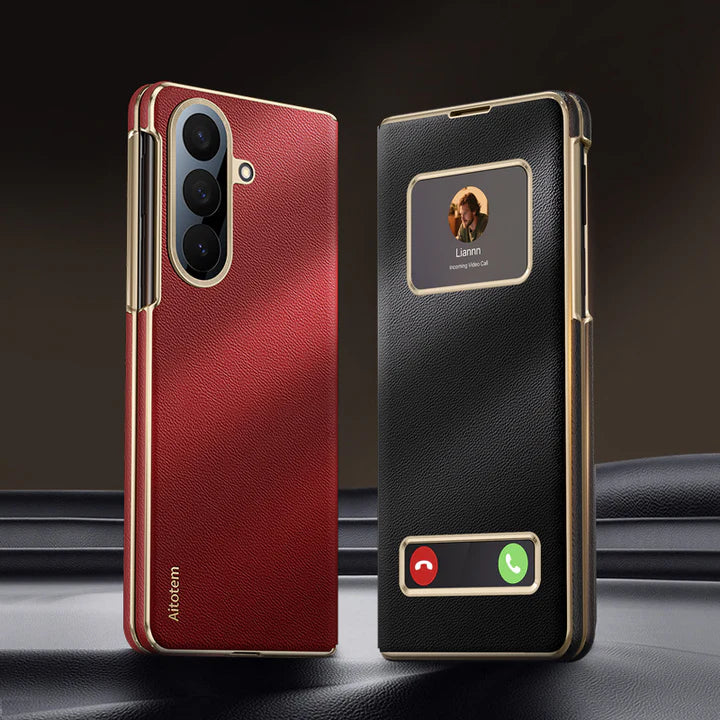 Samsung Galaxy Z Fold Series Prestige Smart Window Leather Case – Flip Cover with View Window, Hinge Protection & Premium Finish