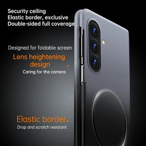 Samsung Galaxy Z Fold Series Tech Style Magnetic Ring Case – Shockproof Cover with 360° Ring Holder, Stand & Hinge Protection