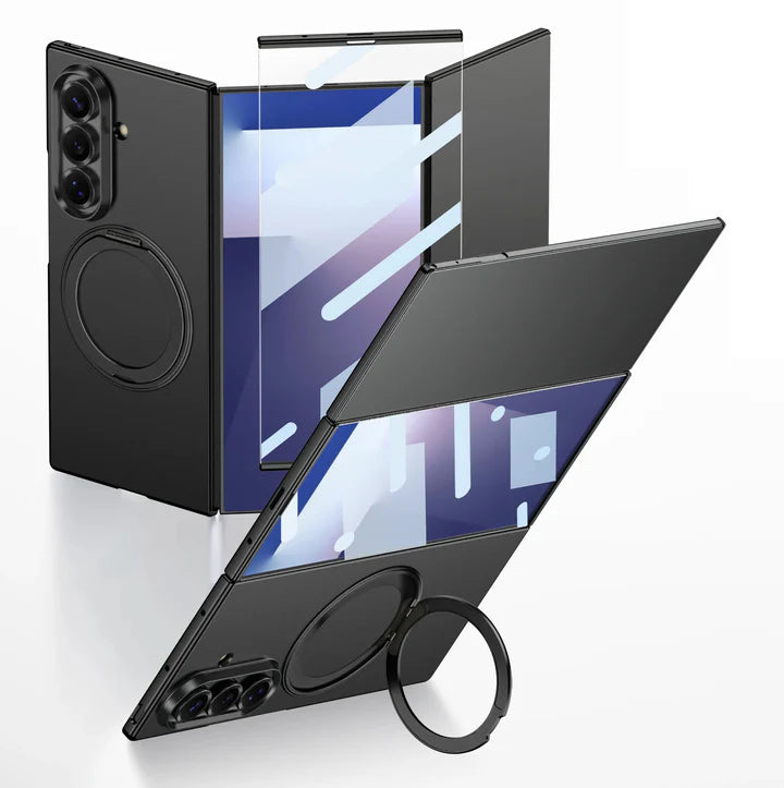Samsung Galaxy Z Trifold Case with Crown Bracket Stand – Shockproof Foldable Cover with Hinge Protection & Anti-Slip Grip