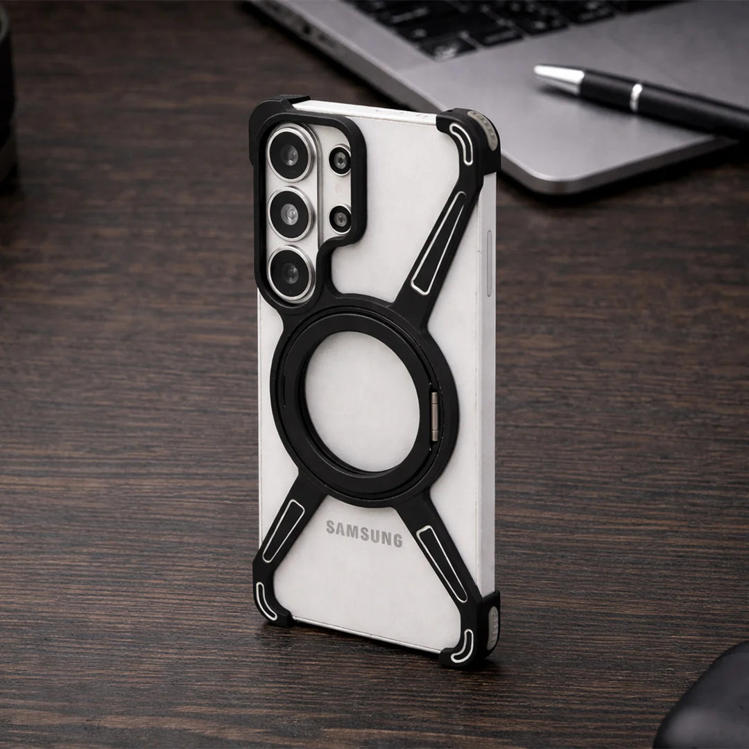 Galaxy S26 Series Magnetic Metal Frame Case with Kickstand – Minimalist Protective Cover