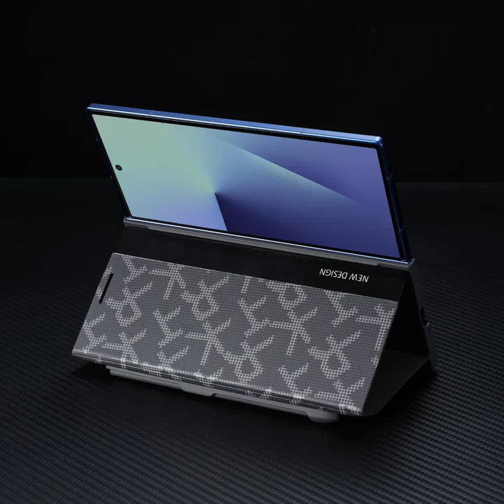 Samsung Galaxy Z Fold Series Signature Matrix Code Leather Case – Premium Designer Leather Cover with Hinge Protection & Shockproof Build