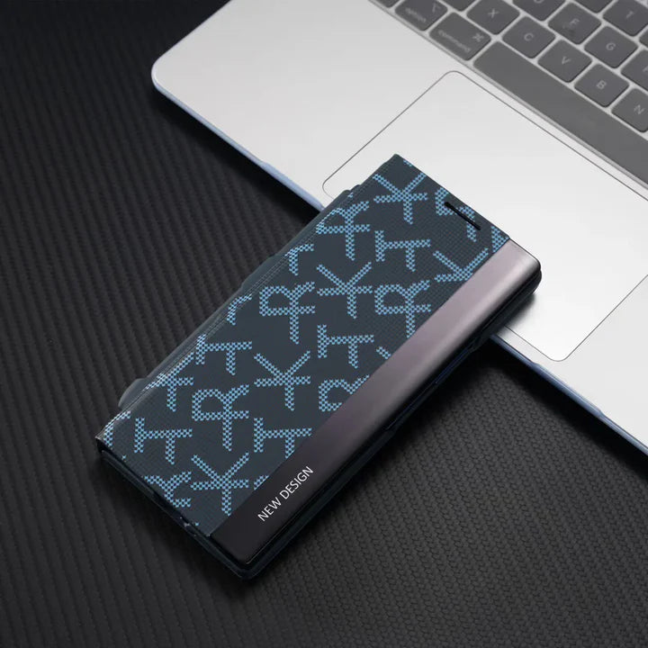 Samsung Galaxy Z Fold Series Signature Matrix Code Leather Case – Premium Designer Leather Cover with Hinge Protection & Shockproof Build