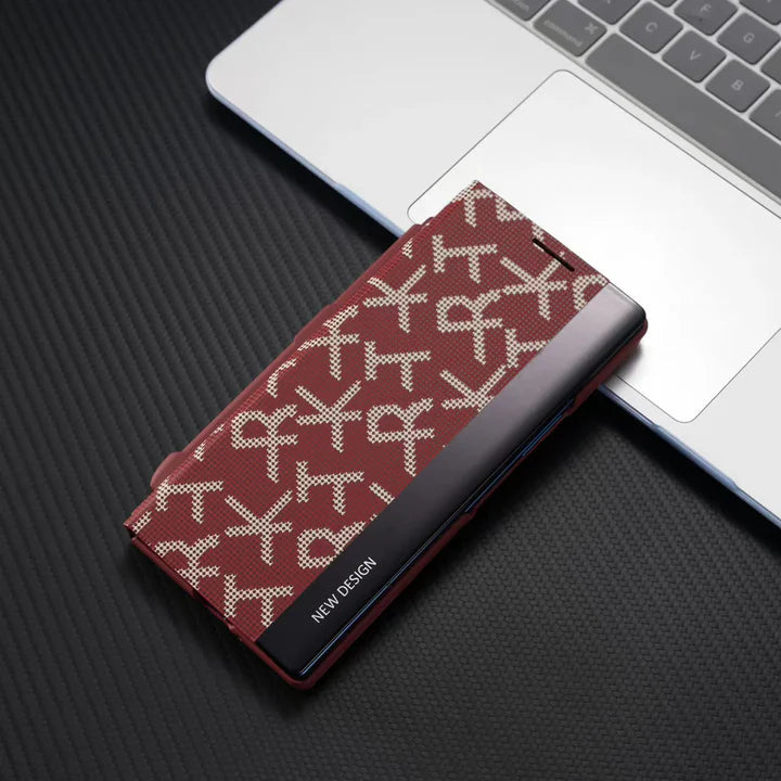 Samsung Galaxy Z Fold Series Signature Matrix Code Leather Case – Premium Designer Leather Cover with Hinge Protection & Shockproof Build