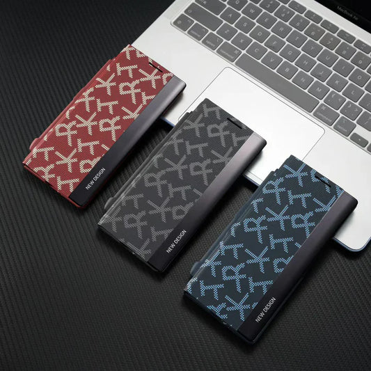 Samsung Galaxy Z Fold Series Signature Matrix Code Leather Case – Premium Designer Leather Cover with Hinge Protection & Shockproof Build