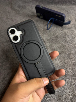 iPhone MagGrip Leather Case with Metal Ring – Premium Slim Shockproof Luxury Cover with Stand & Grip Support