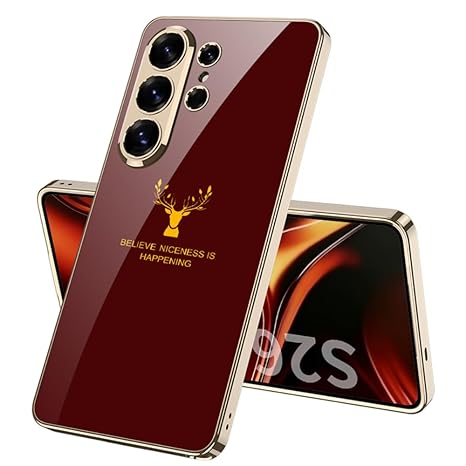 Samsung Galaxy S26 Ultra 9H Plated Glass Designer Case – Ultra Hybrid Shockproof Slim Premium Protective Cover (2026) (Red, Green, Black Deer)(Lion)