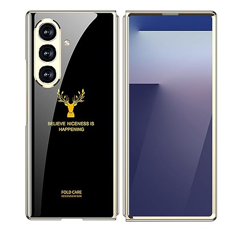 Samsung Galaxy Z Fold 7 Luxury Gold Edge Glass Case – Deer  Design Magnetic Slim Fit Cover with Shockproof Protection