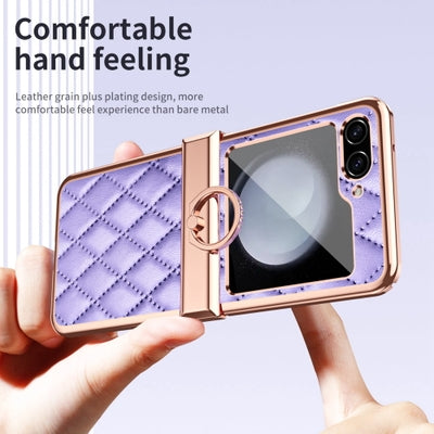 Samsung Galaxy Z Flip 6 GKK Cushion Leather Case – Magnetic Hinge Protection, Ring Holder & Back Screen Glass Cover