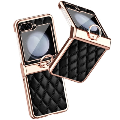 Samsung Galaxy Z Flip 6 GKK Cushion Leather Case – Magnetic Hinge Protection, Ring Holder & Back Screen Glass Cover