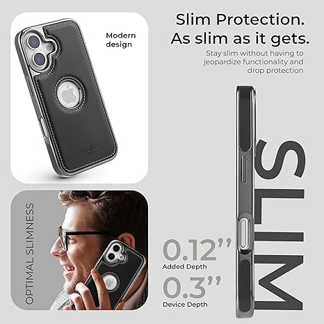 PULOKA Chrome Leather Back Case for iPhone 17 – Black Luxury Bumper Cover with Camera Protection