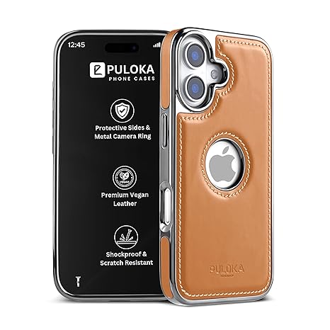 PULOKA Chrome Leather Back Case for iPhone 17 – Black Luxury Bumper Cover with Camera Protection