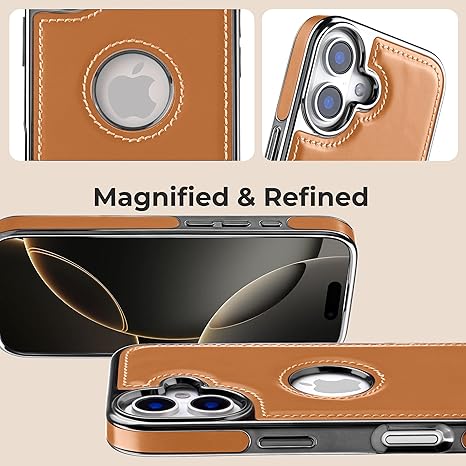 PULOKA Chrome Leather Back Case for iPhone 17 – Black Luxury Bumper Cover with Camera Protection