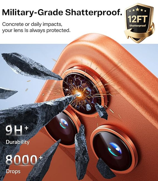 Mr.Shield 3D Camera Lens Protector Ring for iPhone 17 Pro Max & 17 Pro – 9H Tempered Glass, 1:1 Fit, Original Lens Design, Easy Install – Cosmic Orange