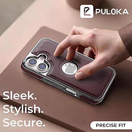 PULOKA Chrome Leather Back Case for iPhone 17 – Black Luxury Bumper Cover with Camera Protection