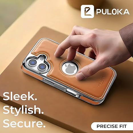 PULOKA Chrome Leather Back Case for iPhone 17 – Black Luxury Bumper Cover with Camera Protection