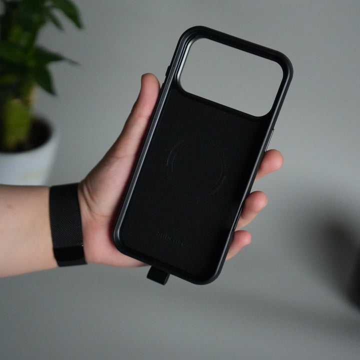 iPhone MagGrip Leather Case with Metal Ring – Premium Slim Shockproof Luxury Cover with Stand & Grip Support