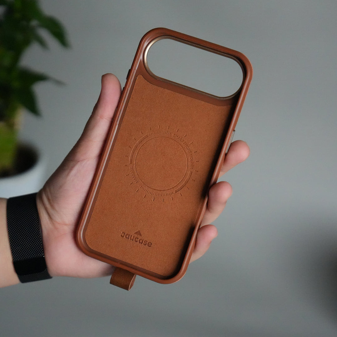 iPhone MagGrip Leather Case with Metal Ring – Premium Slim Shockproof Luxury Cover with Stand & Grip Support