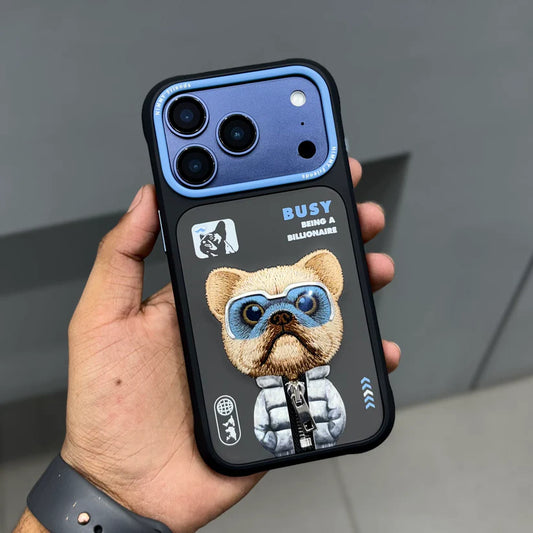 NIMMY Dog Chain Case for iPhone 17 Series – Black Blue Shockproof Silicone Cover with Stylish Chain Strap
