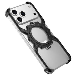iPhone 17 Pro Max Mechanical Gear MagSafe Metal Case – Borderless Aluminum Frame with Magnetic Holder & Shockproof Protection