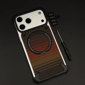 Rust Gradient Frameless Carbon Fiber MagSafe Case for iPhone 17 Series – Rotating Kickstand Bumper with Corner Protection