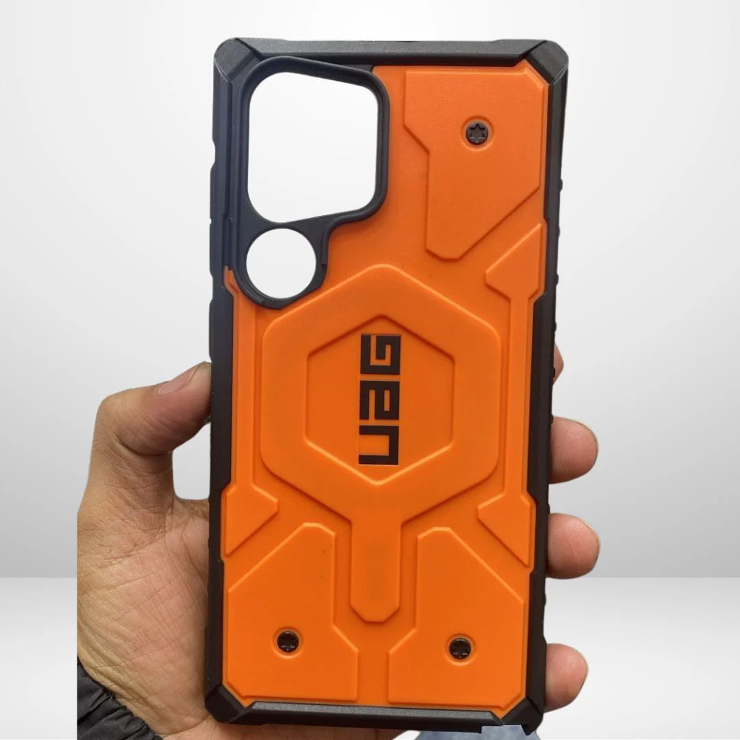 Samsung Galaxy S25 Ultra Pathfinder Series Rugged Armor MagSafe Case – Heavy Duty Shockproof Cover with Hinge Protection (Orange)