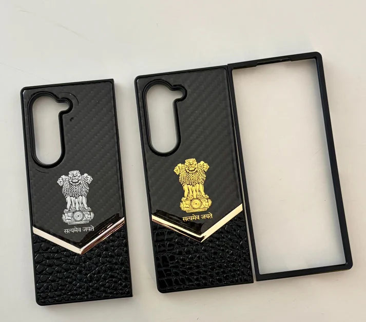Samsung Galaxy Z Fold 7 “Satyamev Jayate” Croc Texture Carbon Pattern Case – Premium Printed Logo Cover with Shockproof Protection