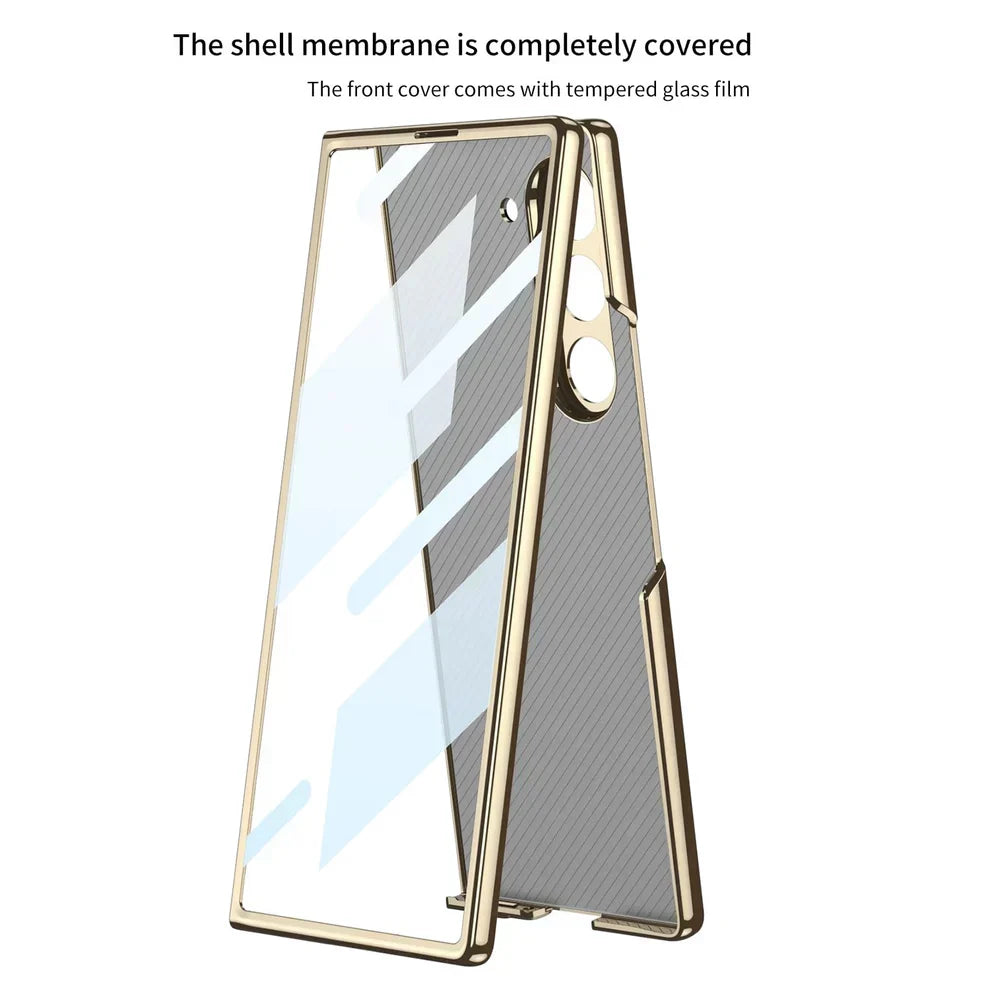 Samsung Galaxy Z Fold 7 Luxury Gold Edge Glass Case – Deer  Design Magnetic Slim Fit Cover with Shockproof Protection
