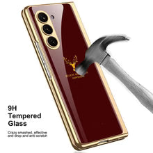 Samsung Galaxy Z Fold 7 Luxury Gold Edge Glass Case – Deer  Design Magnetic Slim Fit Cover with Shockproof Protection