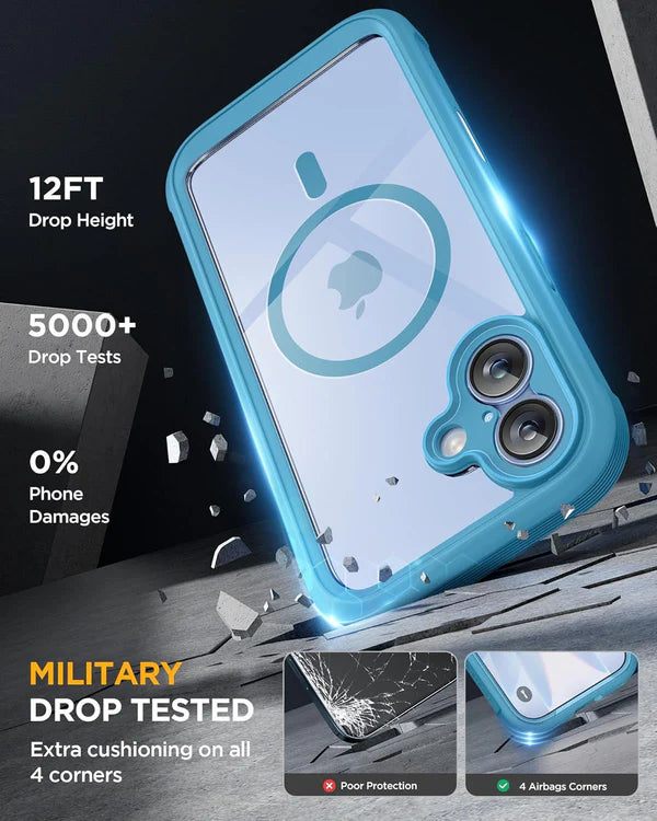 iPhone 17 360° Full Protection Case (Blue) with Built-in Screen Protector & Camera Protection – Shockproof Front + Back Cover