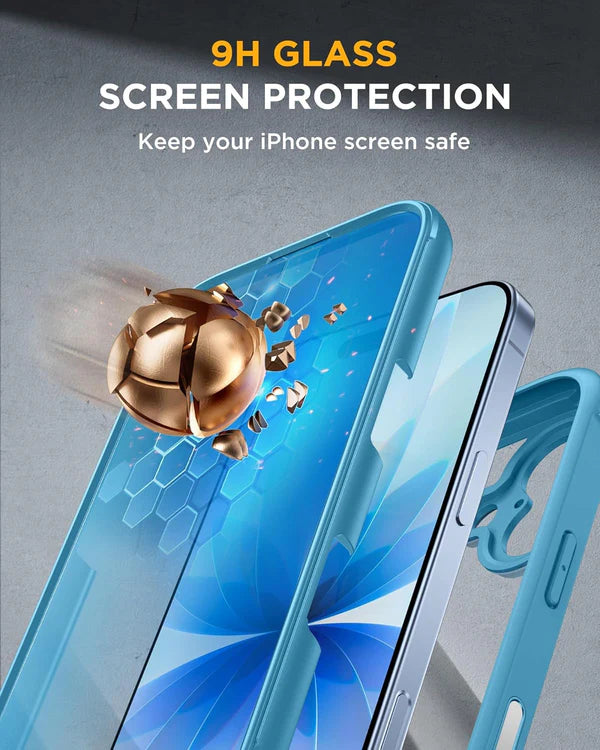iPhone 17 360° Full Protection Case (Blue) with Built-in Screen Protector & Camera Protection – Shockproof Front + Back Cover