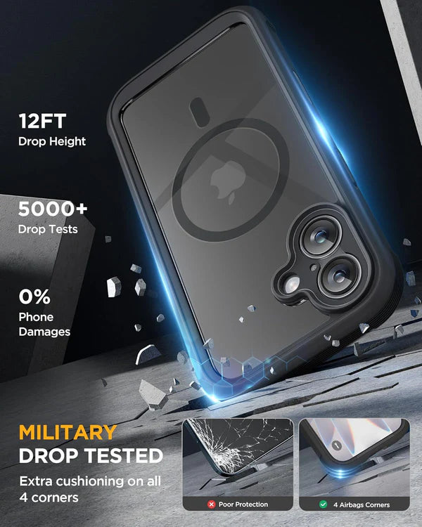 iPhone 17 360° Full Protection Case with Built-in Screen Protector & Camera Protection – Shockproof Front + Back Cover (Black)