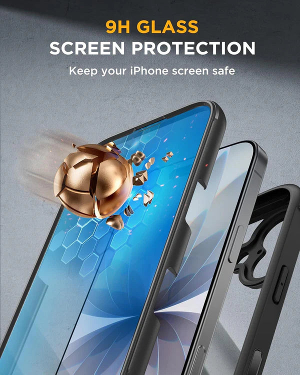iPhone 17 360° Full Protection Case with Built-in Screen Protector & Camera Protection – Shockproof Front + Back Cover (Black)