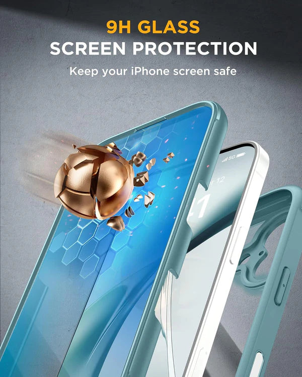iPhone 17 360° Full Protection Case (Green) with Built-in Screen Protector & Camera Protection – Shockproof Front + Back Cover
