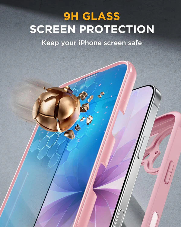 iPhone 17 360° Full Protection Case (Pink) with Built-in Screen Protector & Camera Protection – Shockproof Front + Back Cover