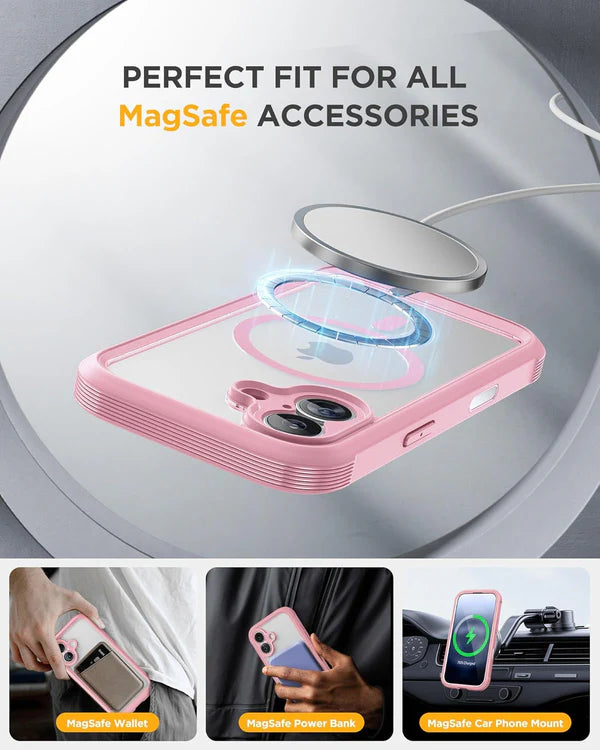 iPhone 17 360° Full Protection Case (Pink) with Built-in Screen Protector & Camera Protection – Shockproof Front + Back Cover